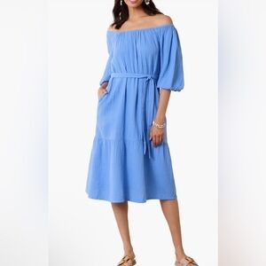 Tommy Bahama Blue Vault Island Gauze Off Shoulder Midi Dress Women's XS New $168